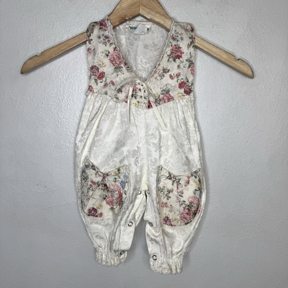 Vintage Teeter-Totter Baby Romper Size 6 Months Floral Jumpsuit Tapestry Brocade - Picture 1 of 13